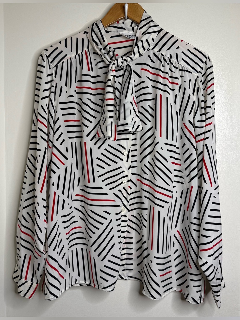 Vintage 80s Alfred Dunner Secretary Blouse Top Women’s Sz 22W Neck Bow Abstract